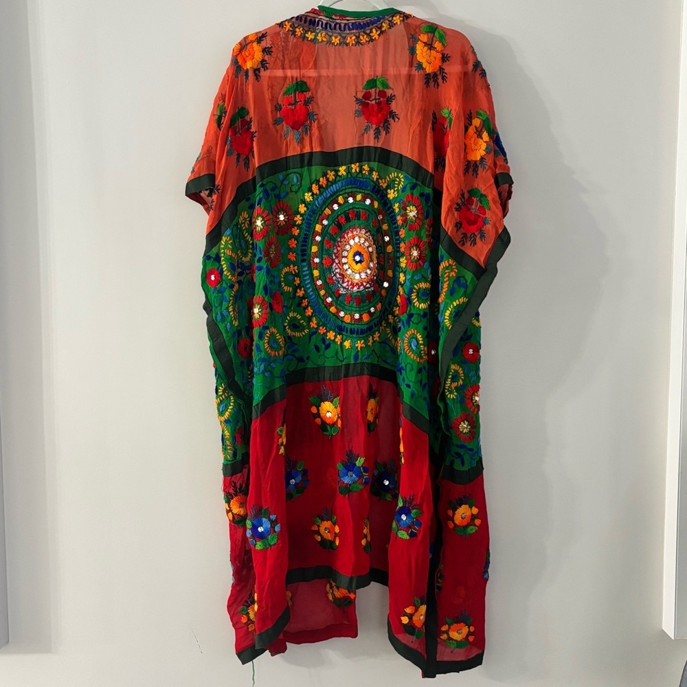 MOMO NEW‎ YORK x FREE PEOPLE Multi Color EMBROIDERED Kimono Duster Robe Size OS